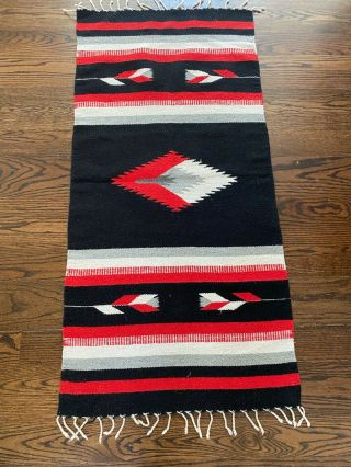 Vintage Navajo Indian Rug 1 (approx.  27 1/2 " X 58 ") Red,  Black,  White,  And Grey