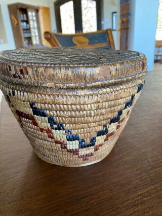 Salish Nw Native American Basket With Lid