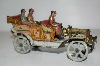 Very Rare J Meier German Tin Penny Toy Touring Car With Passengers And Driver