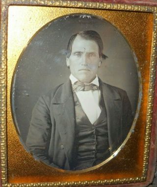 1/6th Size Daguerreotype Of Young Man In Half Case