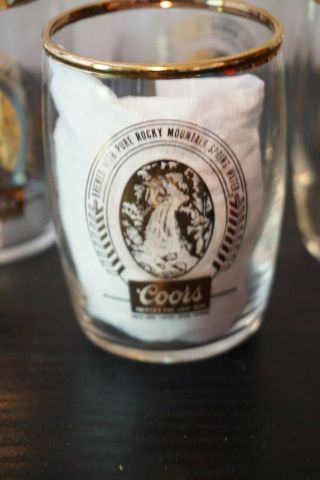 4 Vintage COORS Beer Barrel Gold Rim Small 5 Oz.  Chaser Tasting Drinking Glass 3