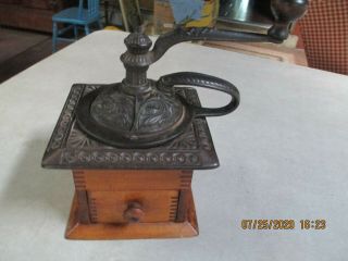 Vintage Wood W/cast Iron Dovetailed Hand Crank Coffee Grinder