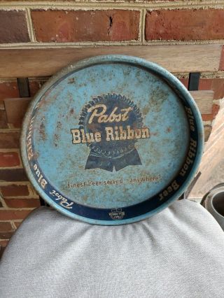 Vtg Pabst Blue Ribbon Beer Metal Round Serving Tray