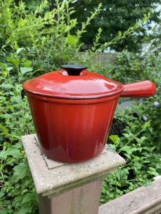 Vintage Le Creuset France Red Enamel Cast Iron Cook Pot