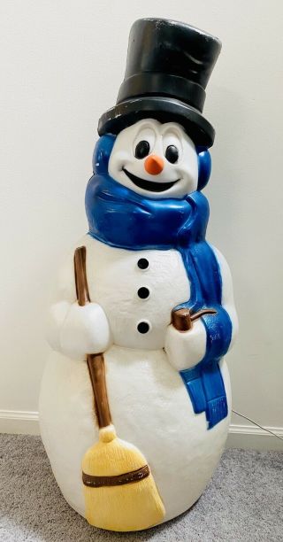 Vtg Frosty The Snowman General Foam Plastics 40 " Blow Mold Christmas Blue Scarf