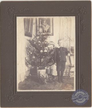 1890 Little Boy Christmas Tree Cast Iron Fire Pumper Ladder Wagon Cabinet Photo