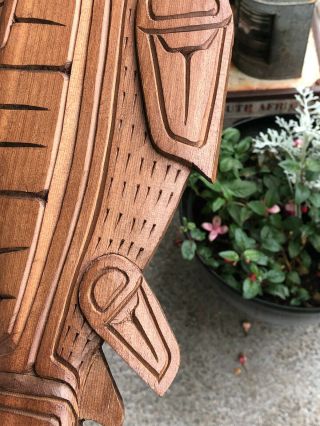 Northwest Coast Native Art Salmon sculpture carving signed 2