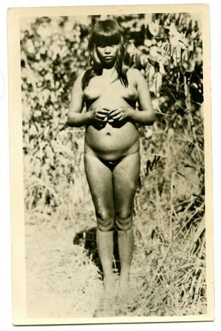 South America Peru Semi Nude Indian Rainforest Ethnic Woman Vintage C.  1924