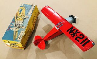 Spirit Of St Louis “ Tin Toy Friction Airplane Charles Lindbergh Japan Cragstan