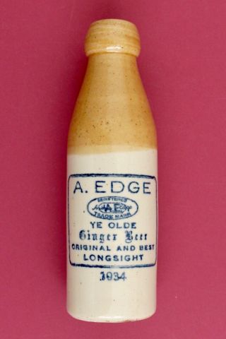 Vintage Dated 1934 A Edge Longsight Manchest Blue Print Stone Ginger Beer Bottle