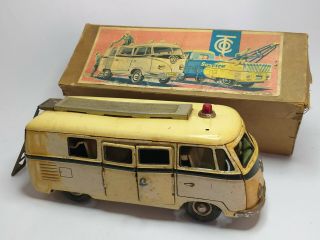 Rare Tippco Tco Volkswagen Vw Police Bus Tin Toy Car W/ Box,  Germany
