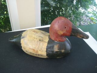 Vintage Canvasback Wood Carved Duck Decoy By Ron Fisher Signed 1985