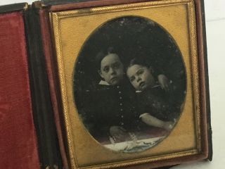 Antique Daguerreotype Post Mortem 2 Children 1 Alive