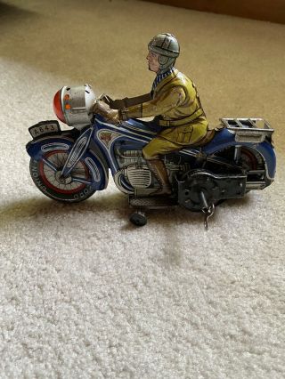 Rare Vintage Arnold A - 643 Cko Union Tin Wind Up Motorcycle 1940s Germany Police