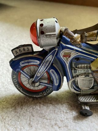 RARE Vintage Arnold A - 643 CKO Union Tin Wind Up Motorcycle 1940s Germany Police 2