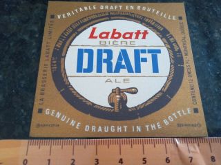 1 Beer Label - Labatt Draft Ale - La Brasserie Labatt - Montreal Quebec - Canada