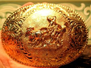 Big Calf Roping Rodeo Western Trophy Bronze Belt Buckle Crumrine Usa Made