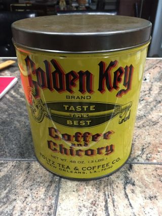 Vintage Golden Key 3 Lb.  Coffee Can