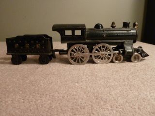 Kenton,  Ives,  Ideal,  Hubley Cast Iron Train Locomotive & Tender 13 " Nickel Wheels