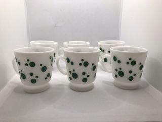 Vintage Tom And Jerry Milk Glass Mug Set Of 6 Green Polka Dots