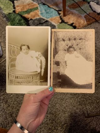 2 Antique Cdv Photo Young Black African American Baby Photographs - Ft Plain Ny