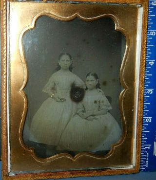 Really Half Plate Size Ambrotype Of Two Sisters In Half Case