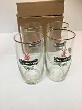 Set Of 4 Heineken Beer Glasses Small 10 Oz Hops 5 " Tall
