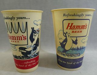 Vintage Hamms Beer Waxed Paper Cups 2 Different Cups Bear 1960s Good Times
