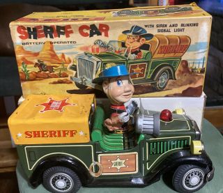 RARE Showa Vintage Battery Operated Tin Sheriff Car With Sirens And Lights 2