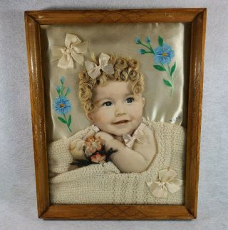 Victorian Baby Mourning Picture Real Hair Early 1900s Vintage Antique Folk Art 2