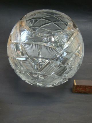 Vintage Large Round Hand Cut Lead Bohemian Crystal Flowers Vase Vgc