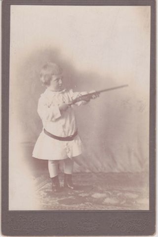 Unique Cabinet Card Little Boy With Toy Gun By Abercromby Pottstown Pennsylvania