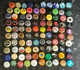 100 Different Beer Bottle Tops,  Crown Caps,  For Bar/table Tops No Creases.