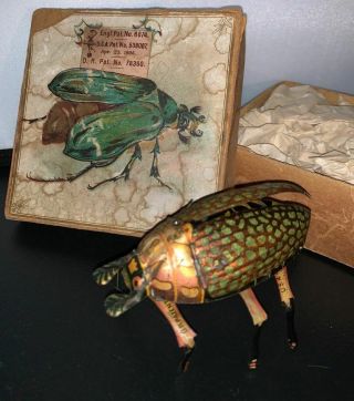 Antique Carl Adam Tin Litho Wind - Up Beetle Toy Lehmann - Germany W/box
