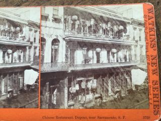 CARLETON E.  WATKINS Dupont nr Sacramento CHINESE RESTAURANT 1870s Stereoview 2