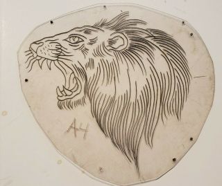 Vintage Tattoo Lion Acetate Flash Stencil,  Bob Shaw Pike Texas 4x5