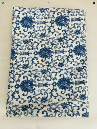 Vintage Ralph Lauren Queen Flat Sheet Porcelain Rosette Blue Floral Gorgeous