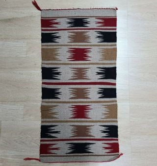 Vintage Hand Woven Navajo Rug Runner Geometric Design 39 " X 19 "