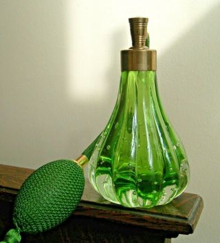 Vintage Murano Emerald Green Controlled - Bubble Art Glass Perfume Bottle Bulb