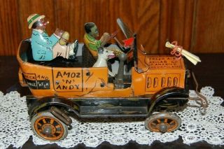 Vintage 1930s Tin Wind Up Toy Marx Amos And Andy Fresh Air Taxi Cab