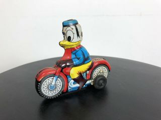 Rare Vintage Disney Donald Duck On Motorcycle Tin Toy Linemar Japan Friction Toy