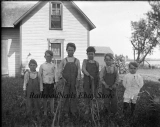 Early 1900s Glass Photo Negative Frankfort Indiana Farm Boys With Guns
