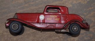 Marx Pressed - Steel Wind - Up Siren Fire Chief Toy Car 1930 