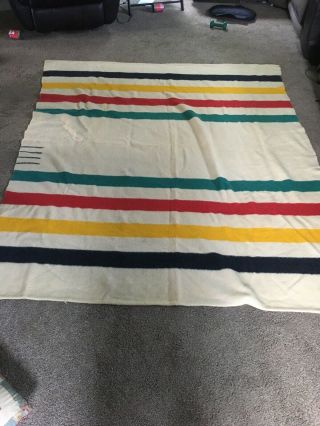 Vintage Hudson Bay Style 4 Point 100 Wool Trapper Blanket 85x68”
