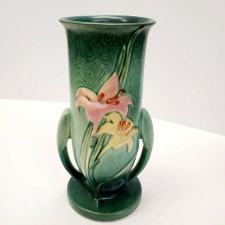 Vintage Roseville Pottery Zephyr Lily Green Vase 133 - 8 ".