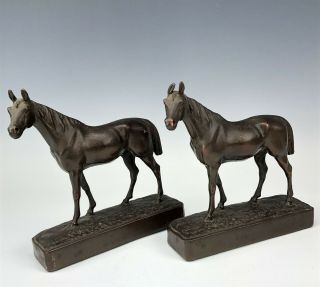 Vintage Pair Armor Bronze Company Horse Equestrian Clad Figurine Bookends Nr Mcp