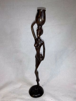 African Tribal Woman Hand Crafted Cast Bronze Metal Art Sculpture 12 " Tall C524
