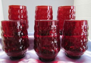 Vintage 6 Anchor Hocking Fire King Royal Ruby Red Bubble 4 1/2 " Glass Tumblers