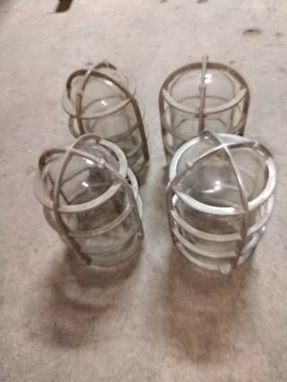 4 Reclaimed Vintage Crouse Hinds Explosion Proof Aluminum Cage V - 75 Glass Globes