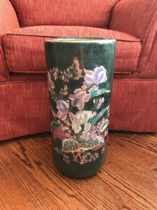 Large 18 - 1/2 " Chinese Vase Umbrella Holder Accent Decorative Floral Ceramic
